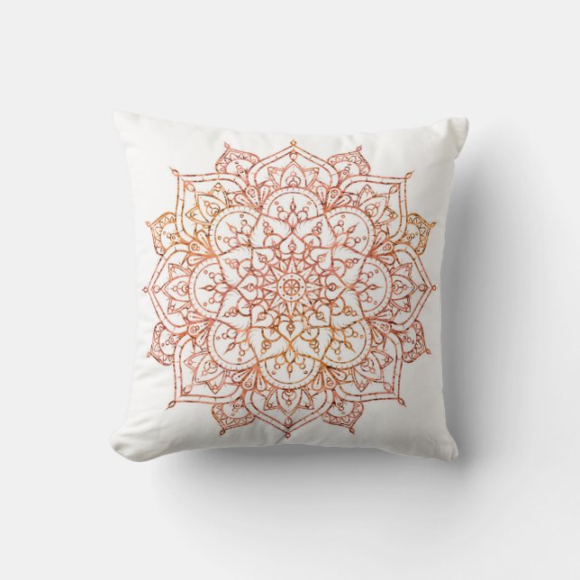Coussin Mandala rose & orange sur la beauté de Glam blanc (Recto)