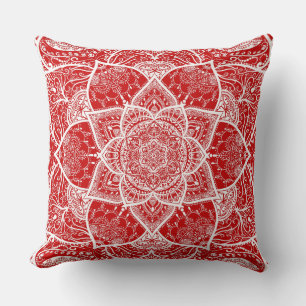 Coussin Mandala rouge et blanc - Loergann en cerise