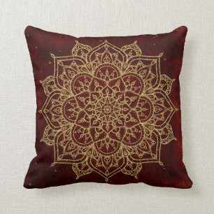 Coussin Mandala Rouge Vin Profond & Glam Doré Moderne Chic
