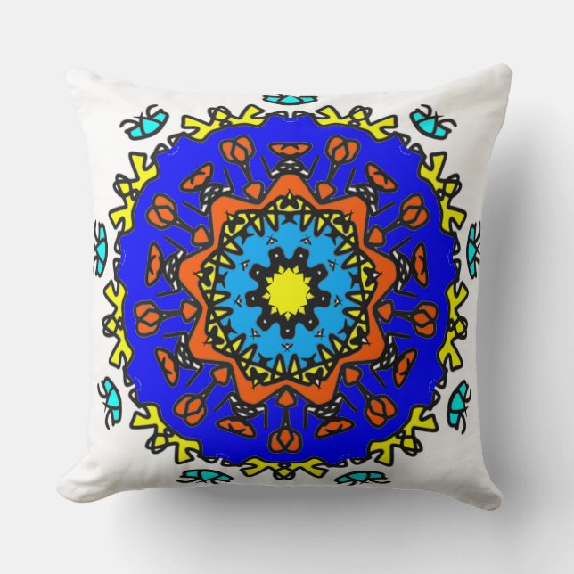 Coussin Mandala Soleil Azur (Recto)