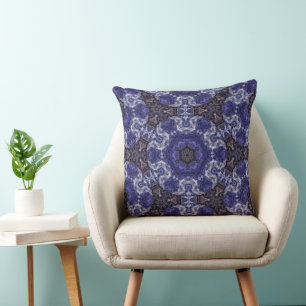 Coussin Mandala Tourbillon Indigo Profond avec Motifs Flui