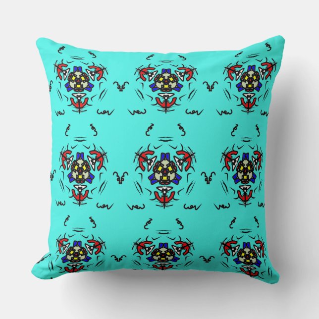 Coussin Mandala Tribal Turquoise (Recto)