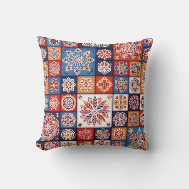Coussin Mandala/Tuile marocaine coloré (Recto)