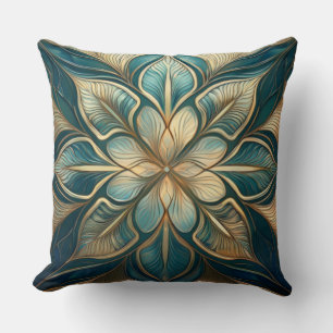 Coussin Mandala Turquoise et or - Design sophistiqué