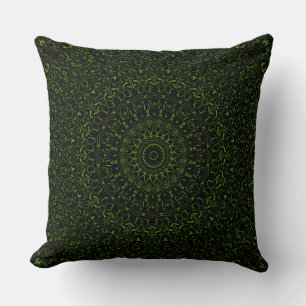 Coussin Mandala vert Avocado avec symétrie géométrique