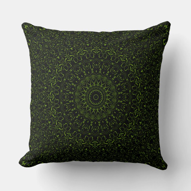 Coussin Mandala Vert Avocat avec Symétrie Géométrique (Recto)
