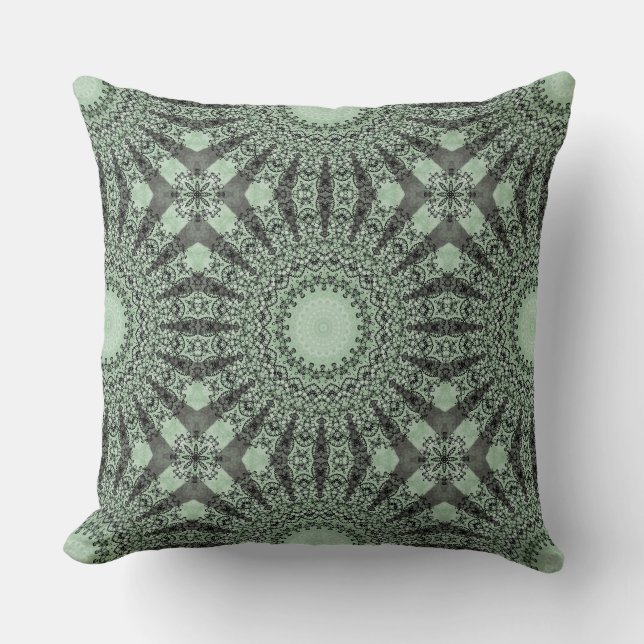 Coussin Mandala vert Sage avec Motif inspiré des feuilles (Recto)