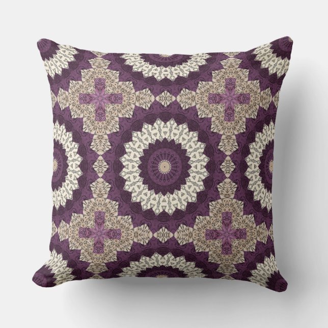 Coussin Mandala violet et beige, motifs géométriques audac (Recto)