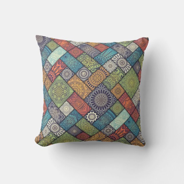 Coussin Mandalas carré rectangles de couleurs muettes moti (Recto)