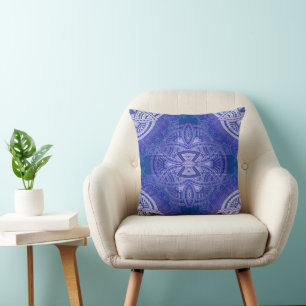Coussin Mandalas en motifs mixtes bleu néerlandais