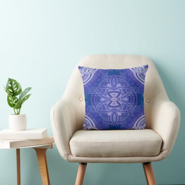 Coussin Mandalas en motifs mixtes bleu néerlandais (Chaise)