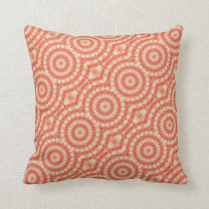 Coussin Mandalas géométriques circulaires corail et crème