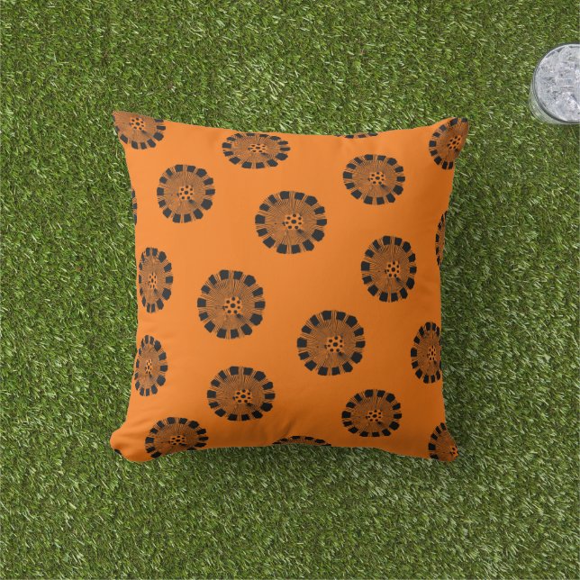 Coussin Mandarin Dreams Orange et Motif noir (Herbe)