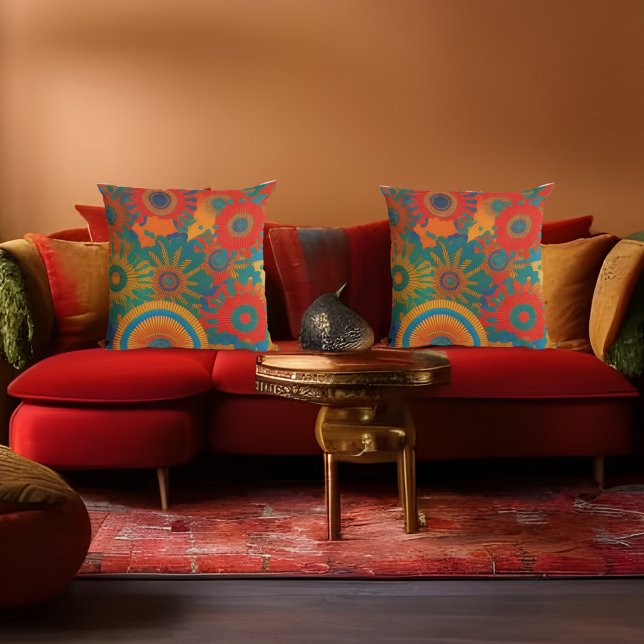 Coussin Mandela 2 de style marocain or rouge orange sarcel (Créateur téléchargé)