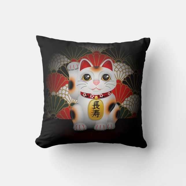 Coussin Maneki en céramique blanc Neko (Recto)