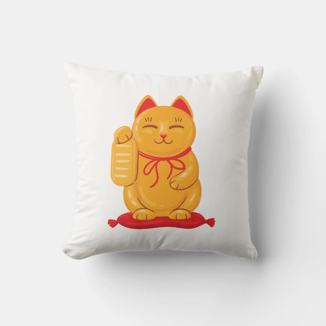 Coussin Maneki Neko Chat d'or japonais, Symbole de richess (Recto)