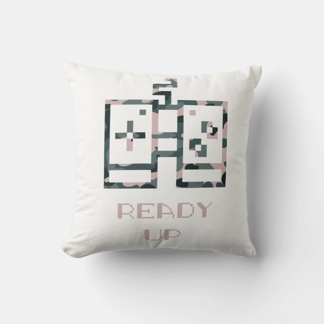 Coussin Manette de jeu camouflage rose prête pour le gamer (Recto)