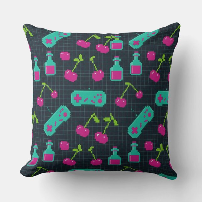 Coussin Manette de jeu rétro pixel Vaporwave  (Recto)