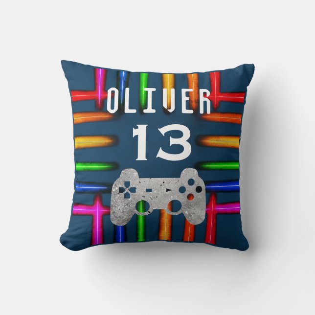 Coussin Manette de jeu vidéo de gamer Néon Anniversaire  (Recto)