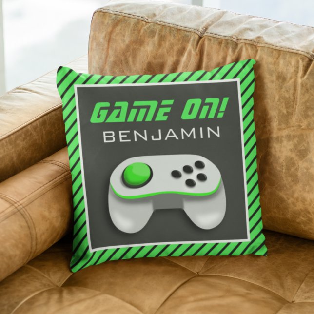 Coussin Manette de jeu vidéo verte et blanche Chambre d'en (Créateur téléchargé)