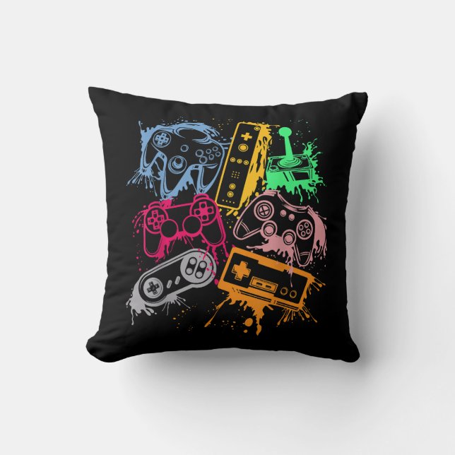 Coussin Manettes de console de jeux vidéo rétro 80's 90's  (Recto)