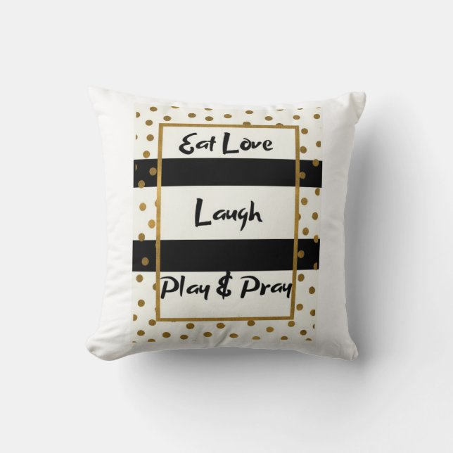 Coussin Mange amour rire jouer prier points d'or noir (Recto)