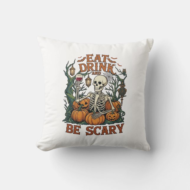 Coussin Manger Boire Être Squelette Épouvantable Halloween (Recto)