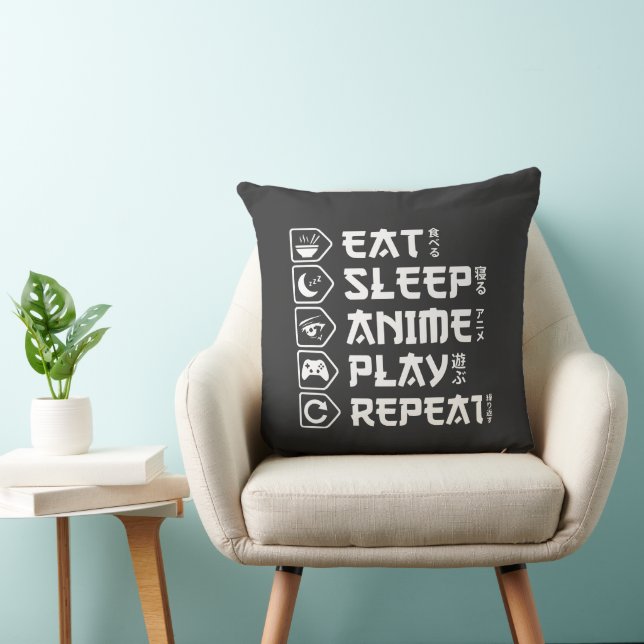 Coussin Manger Dormir Anime Jouer Répéter Style de vie Ota (Chaise)