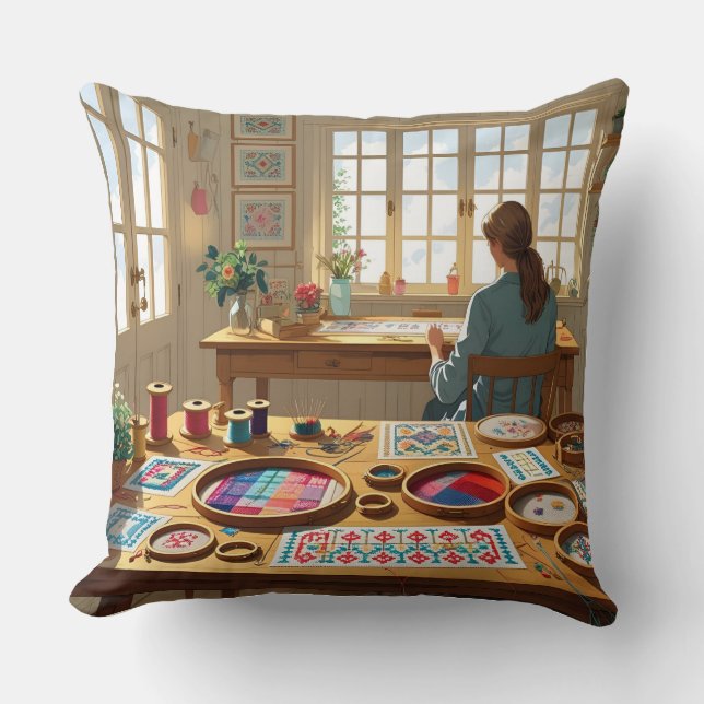 Coussin Manger.Dormir.Pointe de broderie.Répéter- Cadeau p (Recto)