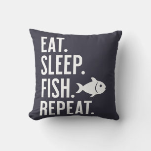 Coussin Manger. Dormir. Poisson. Recommencer. Décor de pêc