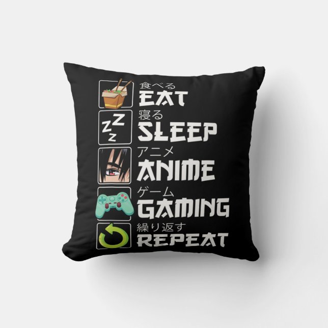 Coussin Manger Sleep Anime Jeu Répétition Kawaii Otaku Ani (Recto)