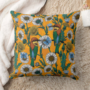Coussin Mangeurs d'abeilles, papillons bleus et marguerite