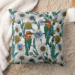 Coussin Mangeurs d'abeilles, papillons bleus et marguerite