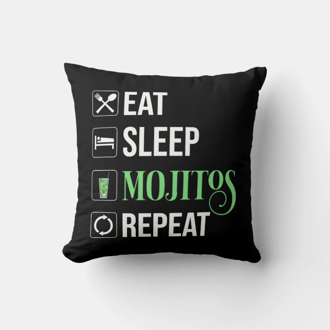 Coussin Mangez des mojitos du sommeil Répéter (Recto)