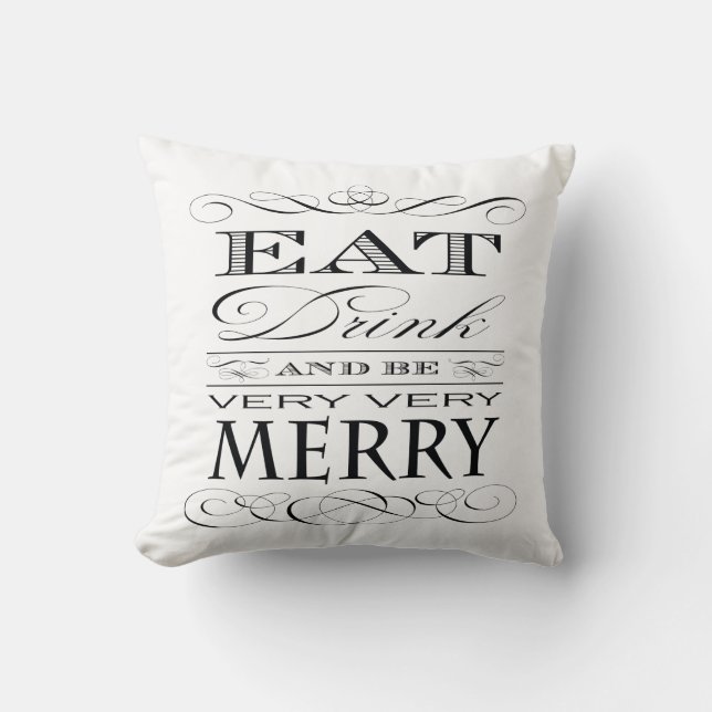 Coussin Mangez la boisson et soyez joyeuse typographie (Recto)