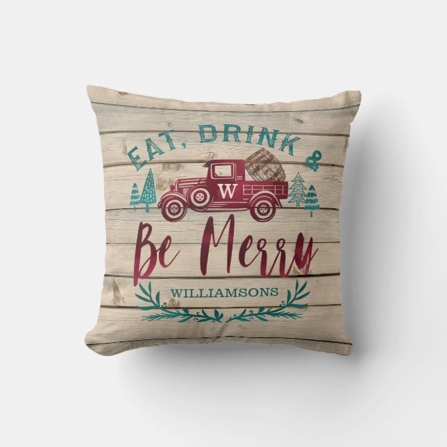Coussin Mangez la boisson et soyez joyeux baril de vin (Recto)