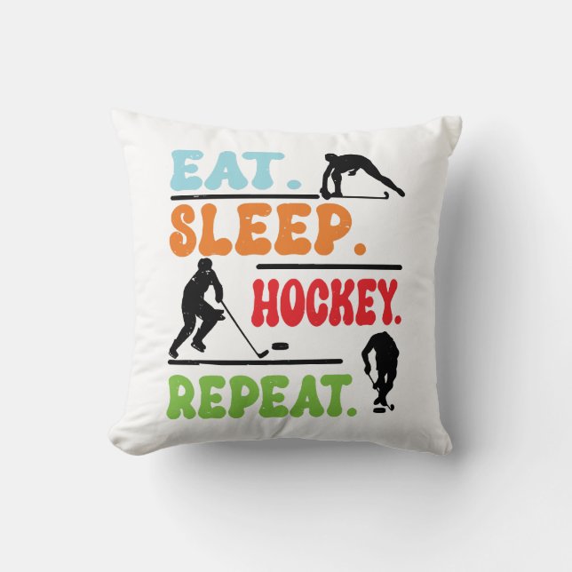 Coussin Mangez le sommeil du hockey sur glace Répéter (Recto)