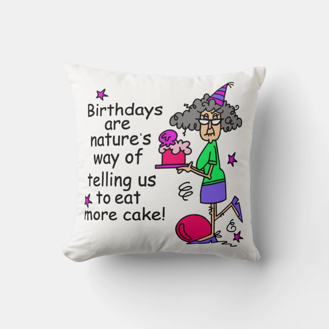 Coussin Mangez plus d'humour d'anniversaire de gâteau (Recto)
