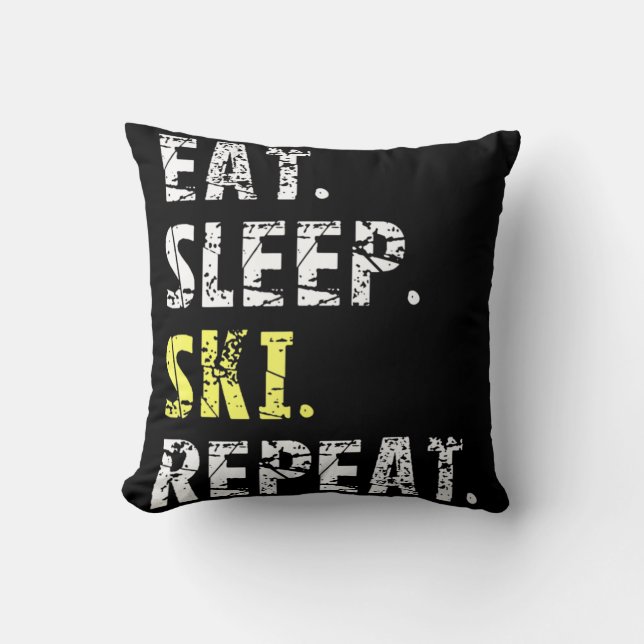 Coussin Mangez Sleep Ski Repeat - Fun Skiing Cadeau (Recto)