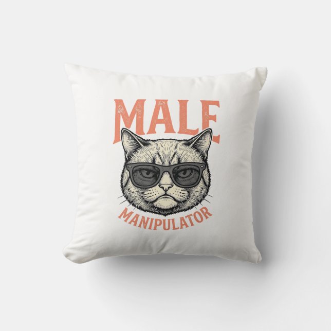 Coussin Manipulateur Masculin Lunettes de Soleil Chat Drôl (Recto)