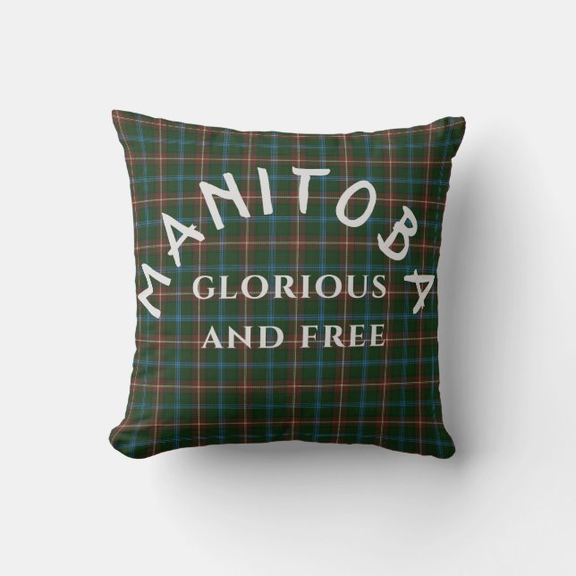 Coussin Manitoba Motto et Tartan (Recto)