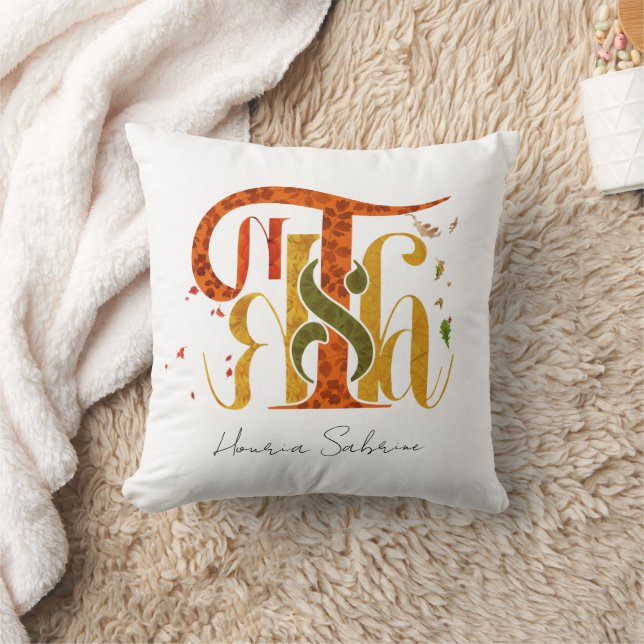 Coussin Manuscrit Élégant Merci Feuillage d'Automne (Couverture)