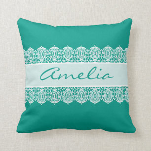 Coussin Manuscrit élégant - monogramme turquoise de