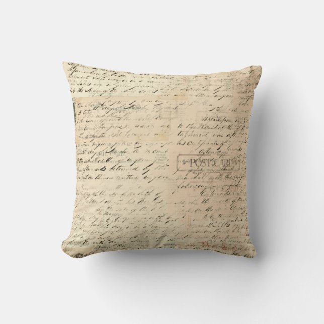 Coussin Manuscrit vintage de cartes postales de collage (Recto)