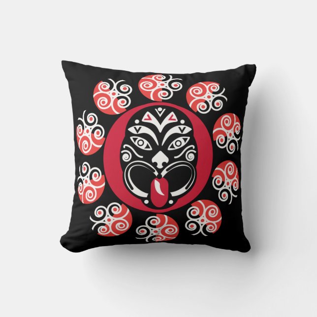 Coussin Maori Haka | Nouvelle-Zélande | Art natif | Tabl D (Recto)