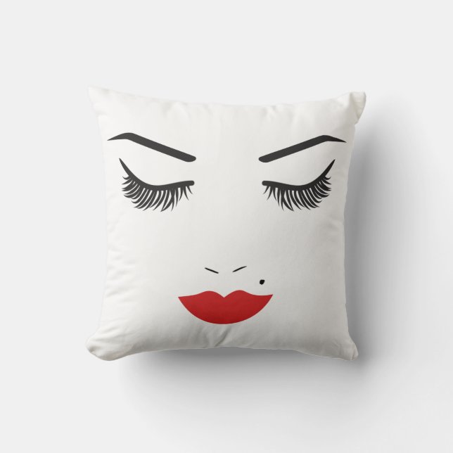 Coussin Maquillage Beauté Visage Cils & Lèvres Rouges Chic (Recto)