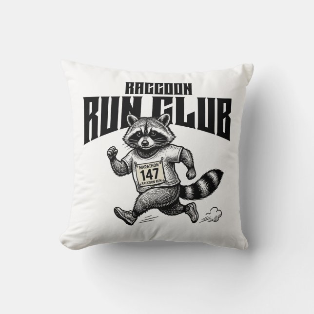 Coussin "Marathon du Raccoon Run Club Rétro Trash Panda Ru (Recto)