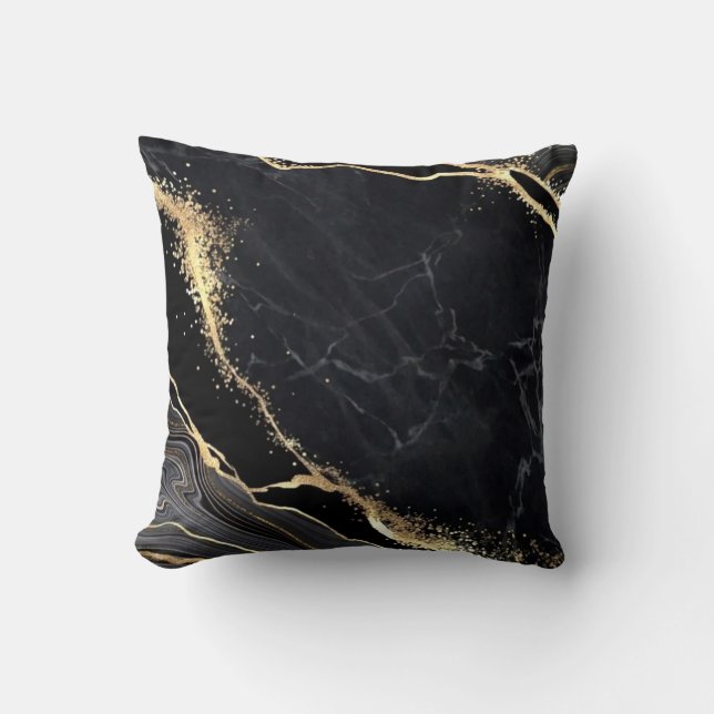 Coussin Marbre Abstrait d'or noir assez élégant moderne (Recto)