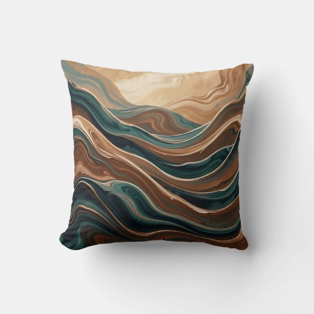 Coussin Marbre Abstrait Fluide Brun Sarcelle (Recto)