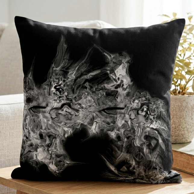 Coussin Marbre Abstrait Fumé Gris (Swirling grey smoke abstract throw pillow for a stylish housewarming gift.)